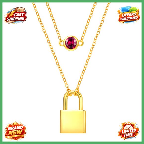 14K Gold Plated Lock Pendant Necklace Elegant Minimal Chic Birthday Gift